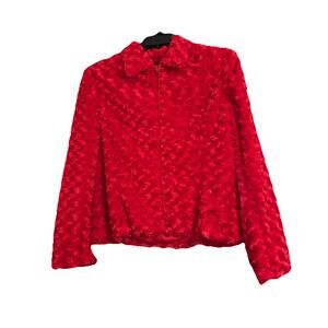 VTG Town & Travel Jacket 14 Red Rose Fuzzy Girly Coquette Cozy Ultra Soft NWT